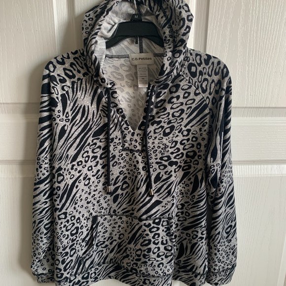 sz PM C D PETITES gray animal print pullover hoodie, CD petites, C.D. - Picture 1 of 7